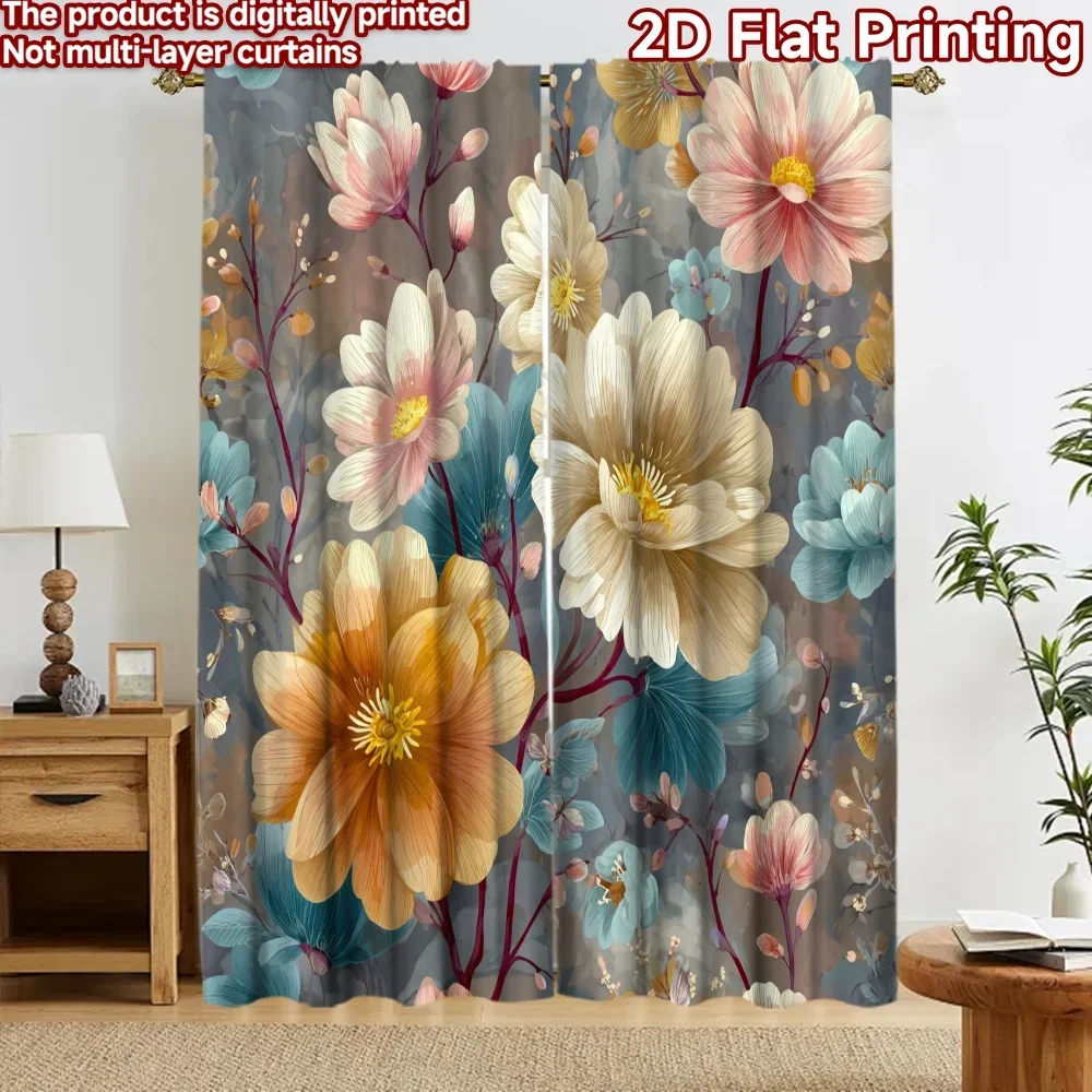 Elegant Floral Botanical Curtains Pair 2pcs Watercolor Peony Design Window Drapes for Living Room Bedroom Home Decor Decoration