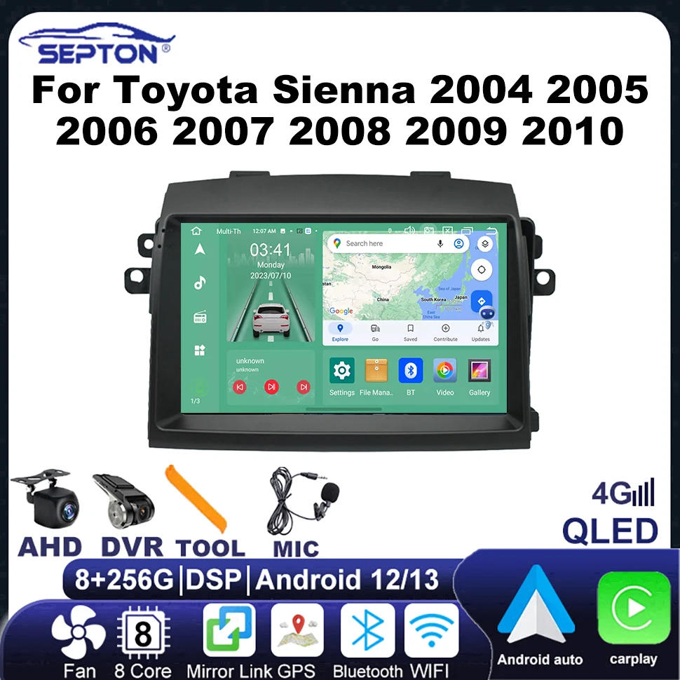 

Автомобильный мультимедийный плеер SEPTON Android Carplay для Toyota Sienna 2004, 2005, 2006, 2007, 2008, 2009, 2010, 2Din, GPS, 4G, головное устройство