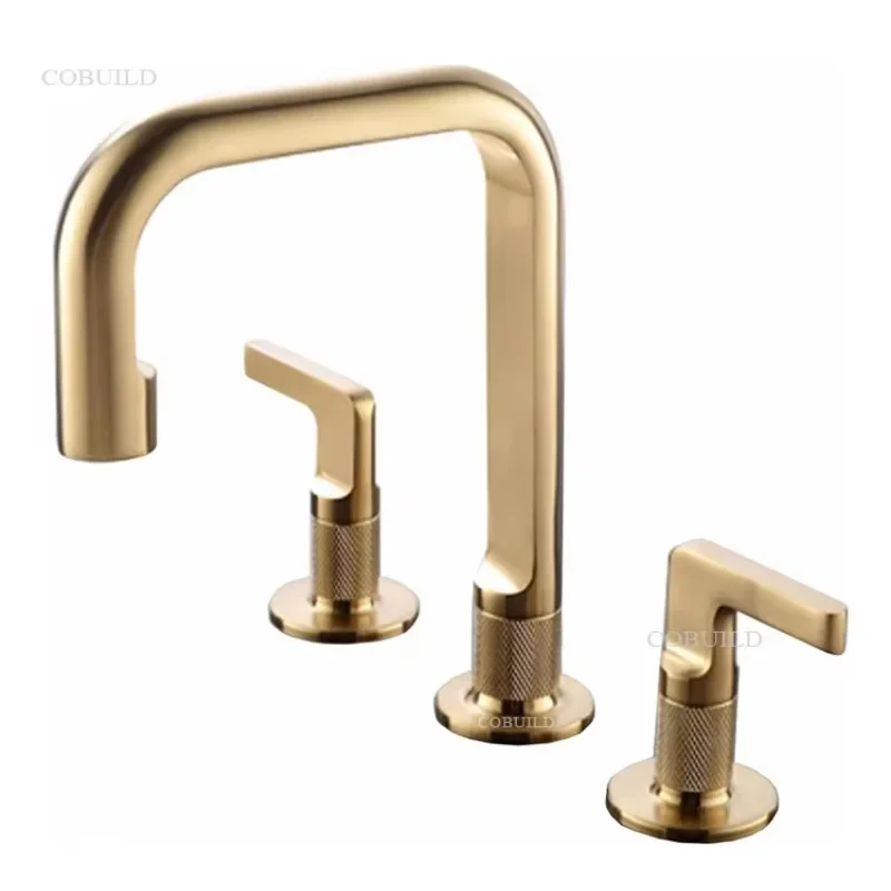 8 Inch Widespread Bathroom Sink Faucet 2 Handles Hot and Cold Brushed Gold Brass Bathroom Faucets