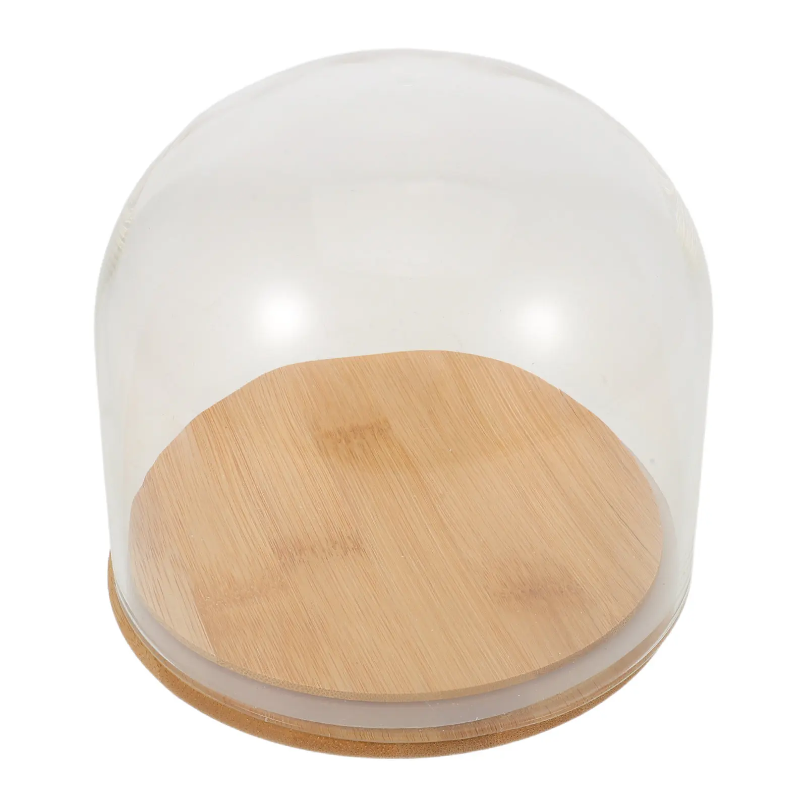 Clear Glass Dome Cloche with Sealed Bamboo Base for Eternal Flowers Preserved Flowers Cake Dessert Display Dustproof Decorative