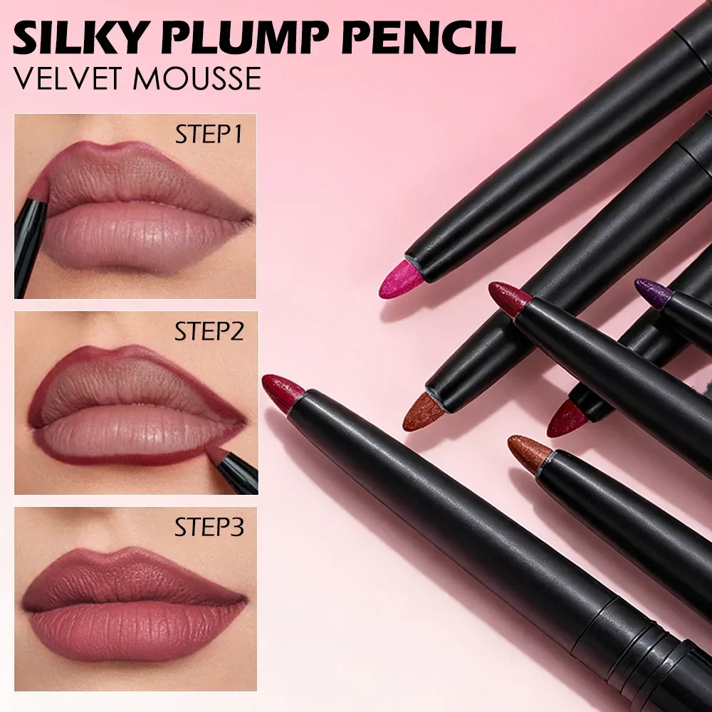 Lápiz Delineador de labios mate resistente al agua, tinte de contorno rojo, lápiz labial de larga duración, taza antiadherente, maquillaje de labios hidratante, 5 colores