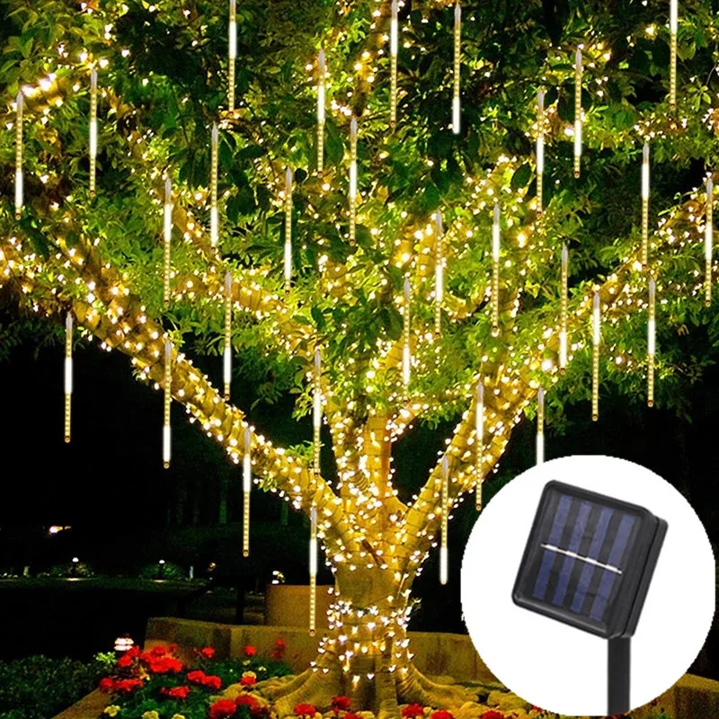 Lumières solaires de pluie de météorites pour la décoration de Noël, ficelle de glaçon, nickel é, imperméable, extérieur, maison, jardin, Raya