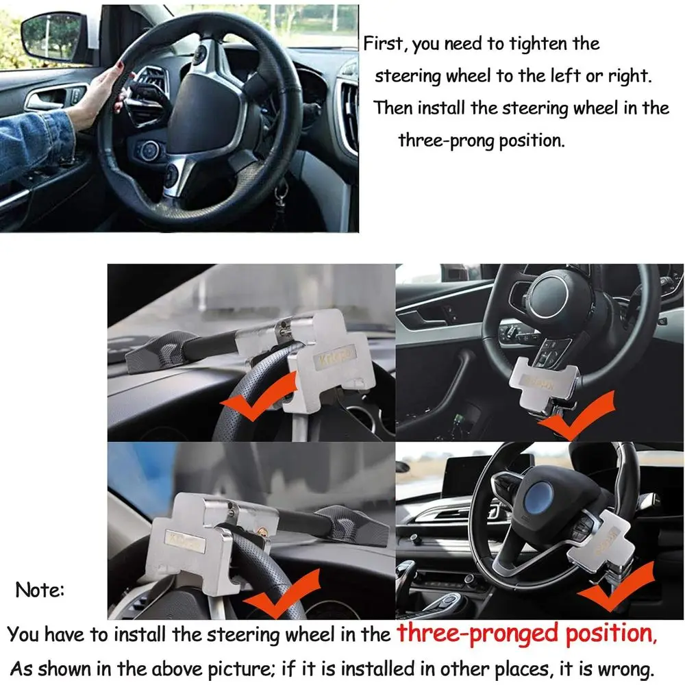 Steering Wheel Lock Anti-Theft Device with Alarm Security Car Anti Theft Safety Lock Retractable Protection T-Lock