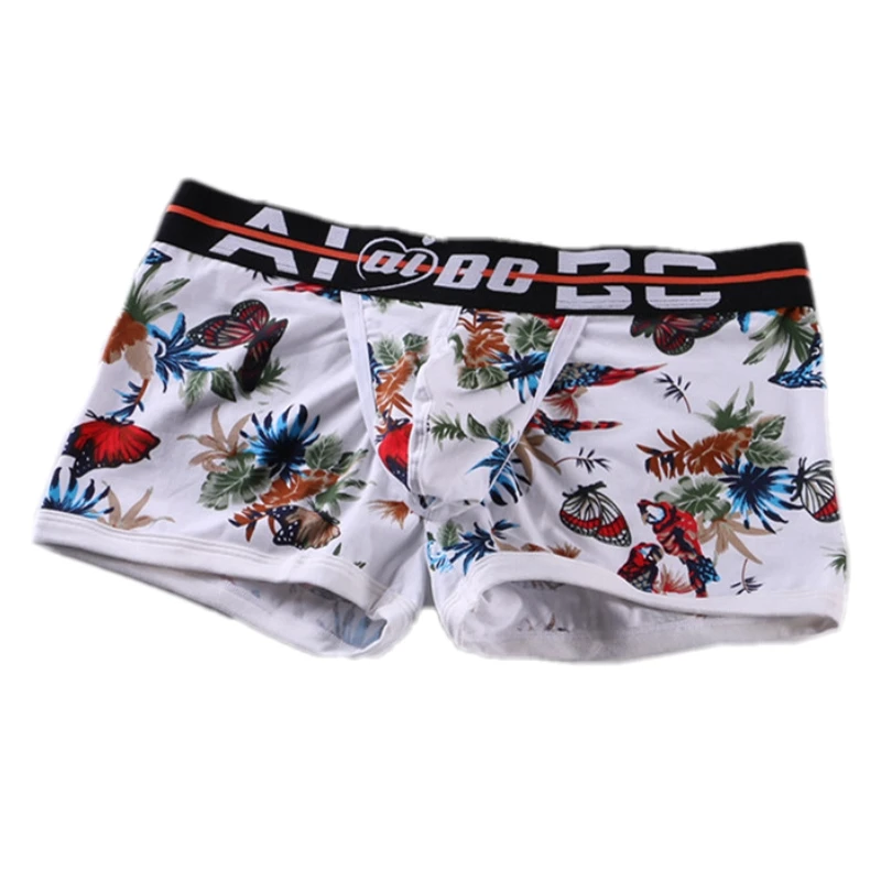 Mens AIBC ชุดชั้นในกางเกงขาสั้นผ้าฝ้ายกระเป๋าพิมพ์ดอกไม้ Breathable เปิดด้านหน้า GYM Comfort Ropa ภายใน Deportiva