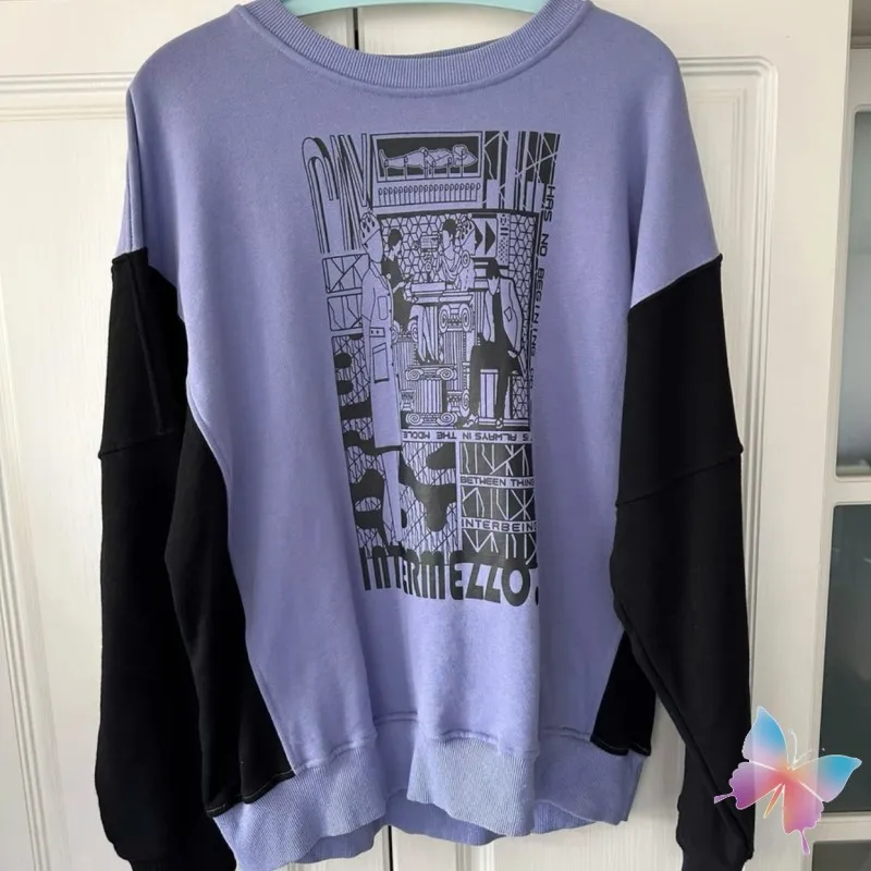 

Winter Black Purple Patchwork Sleeve Cotton CAVEMPT Pullover Oversized Portrait Outline Abstract Print CE Sweatshirt Men Women