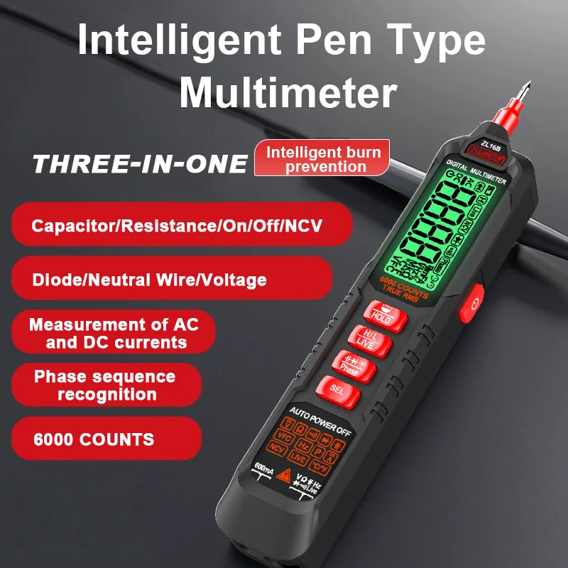 

6000 Counts Smart Multimeter High-end Pen tip replaceable Multimetro Rechargeable Multitester AC/DC Voltage Current Tester Tool