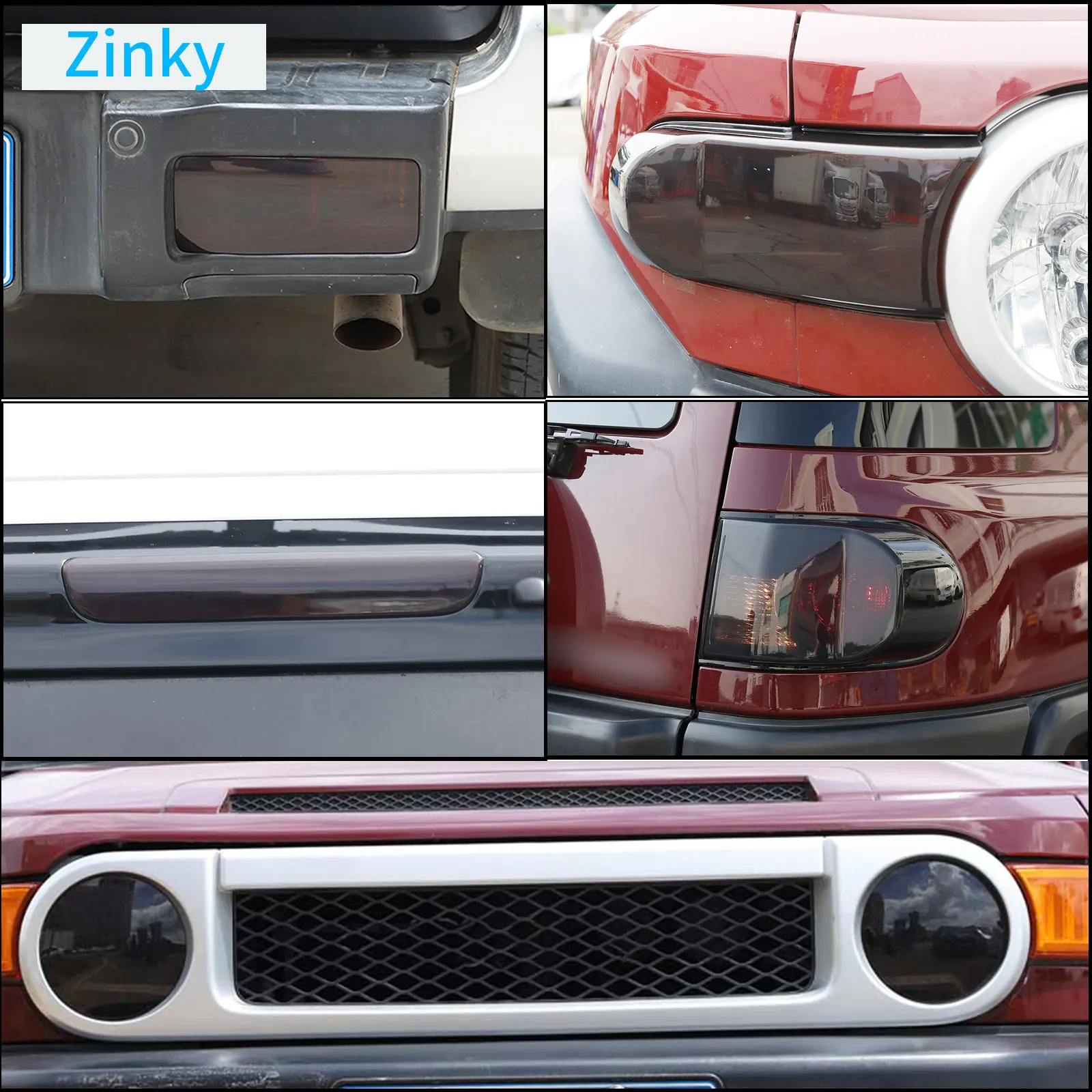 

Zinky ABS Transparent Gray Car Headlights And Rear Fog Lights Kit for Toyota FJ Land Cruiser 2007-21 Decorative Lighting Upgrade
