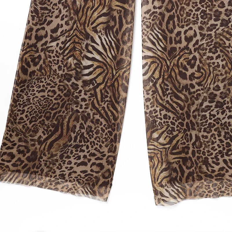 بدلة قفز نسائية أنيقة ومثيرة بطبعة الفهد مع رسن بدون ظهر ورباط علوي فضفاض موضة الربيع والصيف والعطلات 5039147 #4