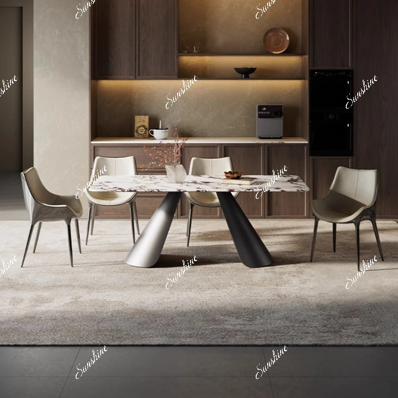Minimalist dining table marble light luxury modern rectangular dining table and chair combination