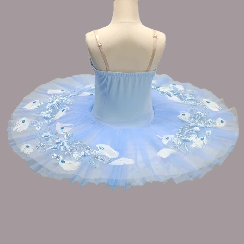 Professional Blue Feather Ballet Dress Girls Stage Tutu Skirts Ballet Leotard  Dance Wear Swan Dancing Costumes Dresses For Prom