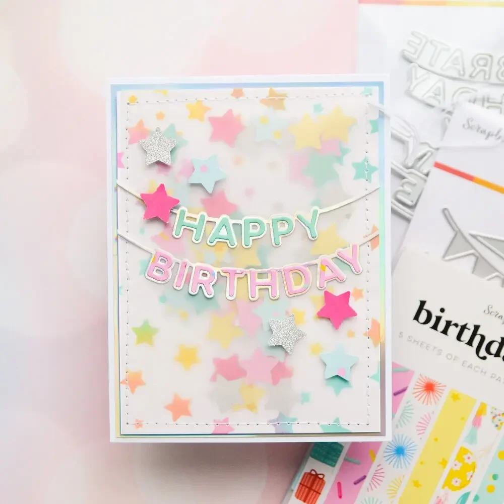 Mmao Craft Metall-Stanzformen, Schneidformen, Geburtstagsbuchstaben-Kette, Scrapbook-Papier-Bastelmesser, Schablonen, Stanzformen