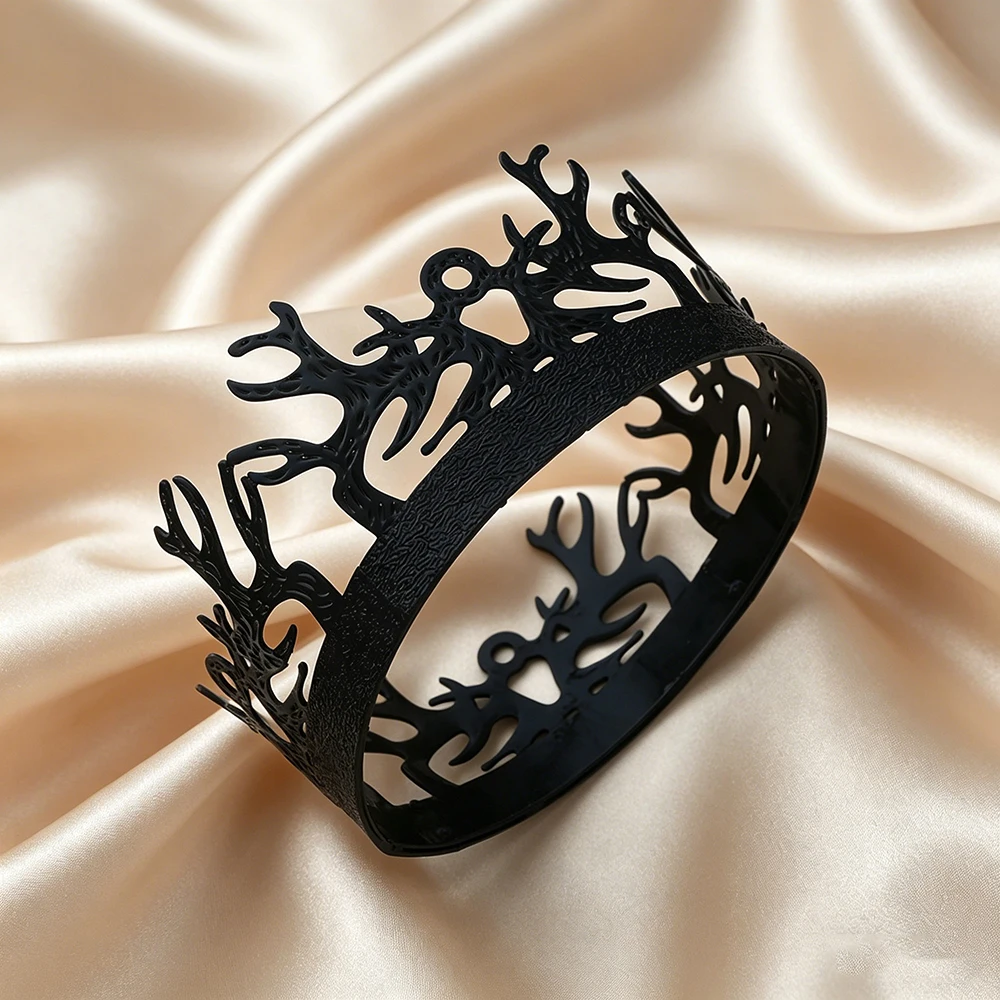 1pc Fashion Black Gothic Antler Crown Tiara Dark Forest Metal Queen Headband Hair Accessories for Cosplay Party Formal Events view 2
