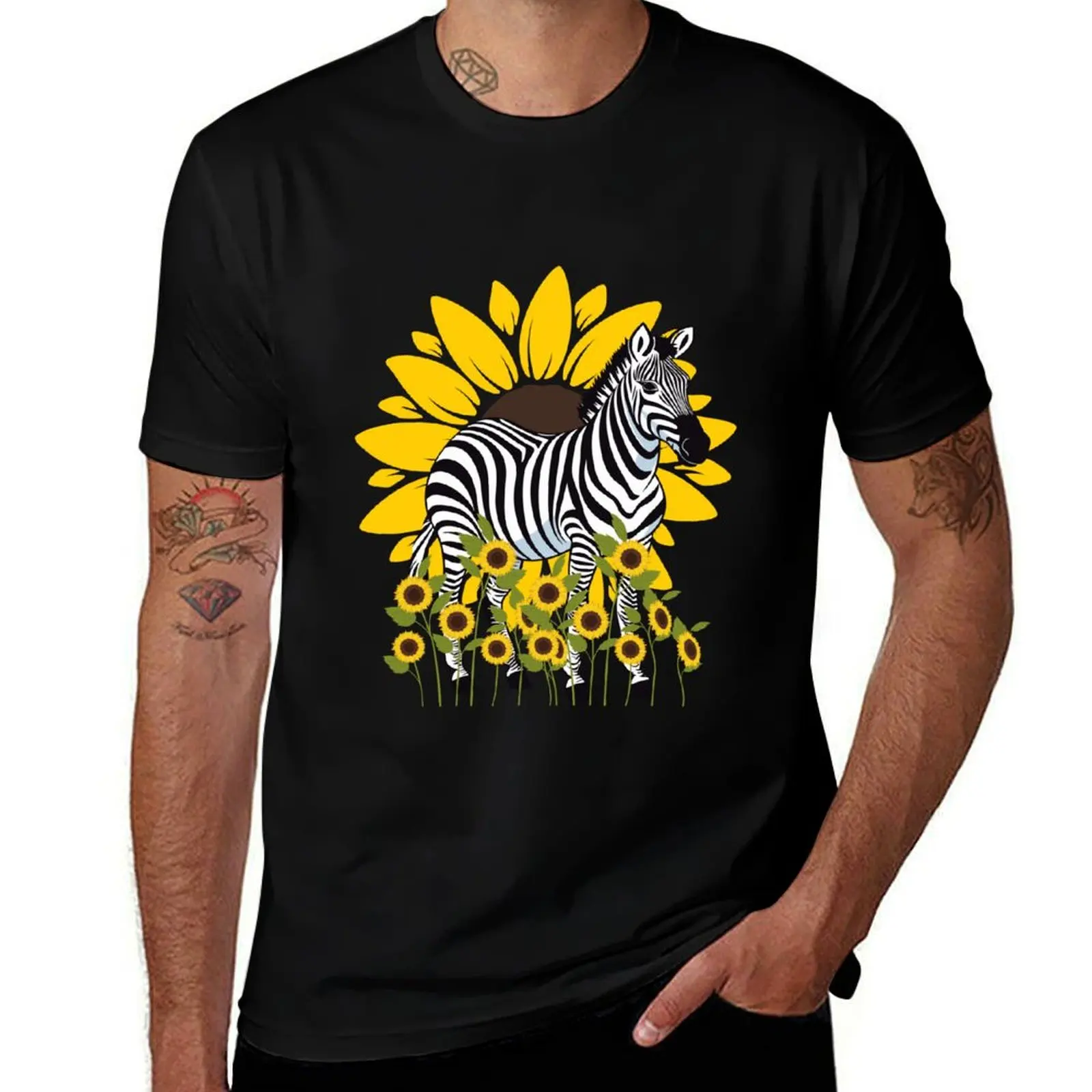 EDS Awareness Zebra With Sunflowers T-Shirt All Weather Casual Short Sleeve T-Shirt