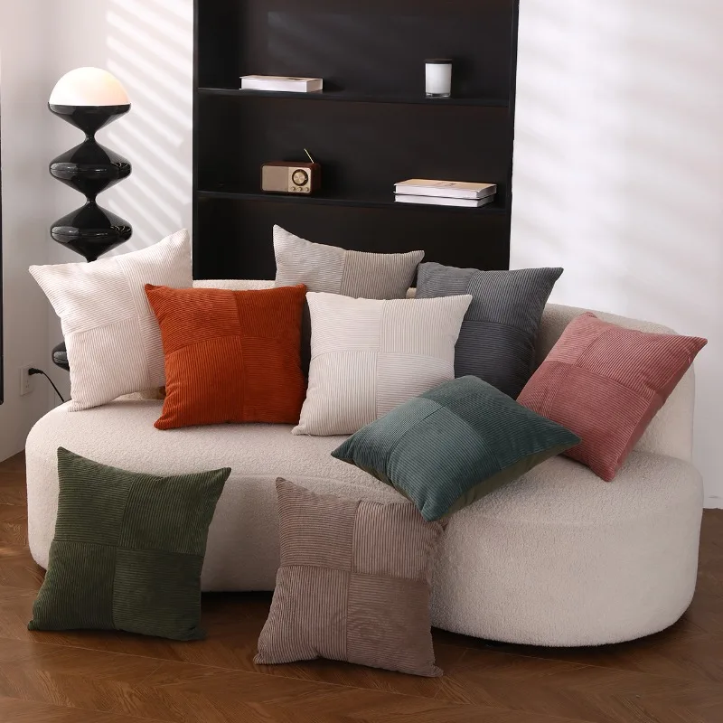 1pc Home Corduroy Throw Pillow Cover 3d Solid Color Stripe Spliced Cushion Case Sofa Pillow for Living Room Decor