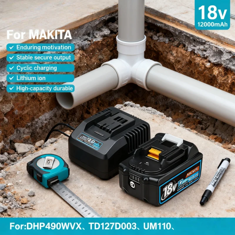 

Genuin 12.0Ah 18V Cycling charging Lithium-Ion for MAKITA Electric tool ⚡ for DGA404 DDF487 DTW700C BL1860B BL1850B & More