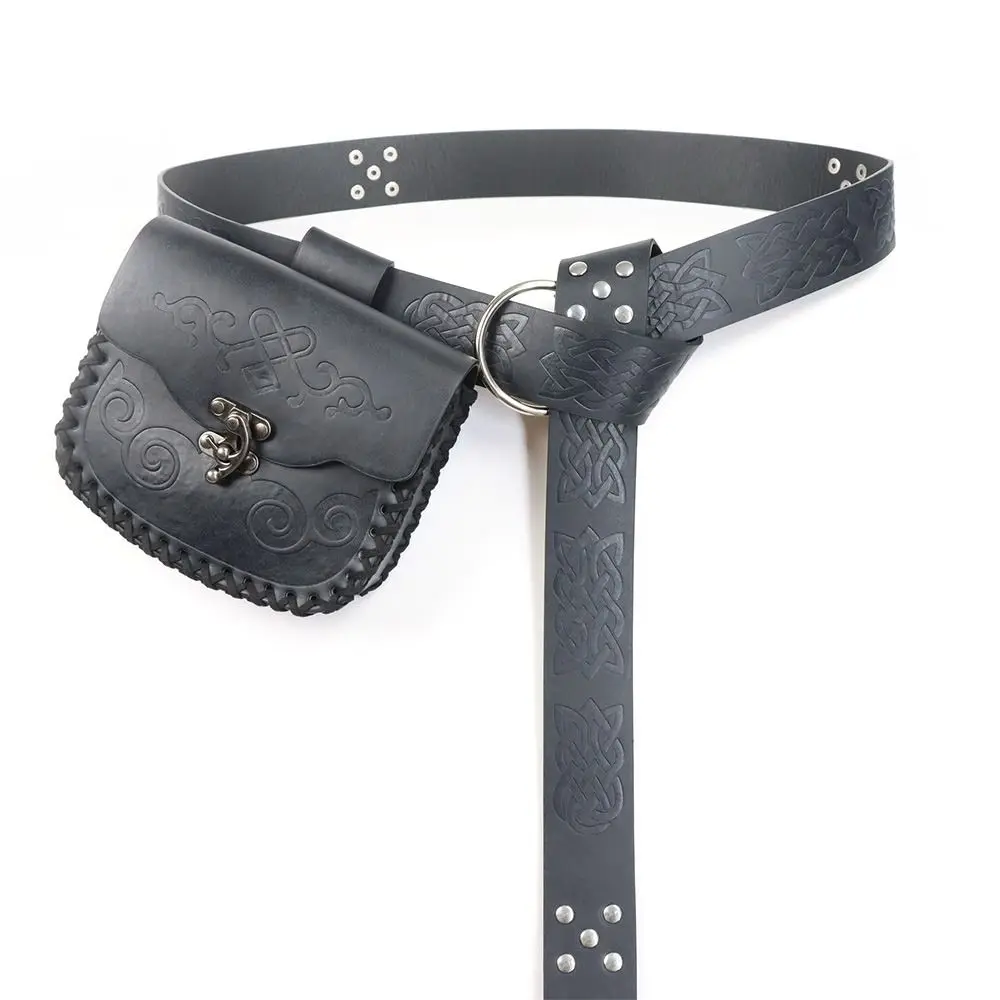 Hochwertige Retro-Gürteltasche aus Leder im Wikinger-Stil, Festival-Zubehör, Hüfttasche, mittelalterliches Design, Gürteltasche, Halloween-Kostüm