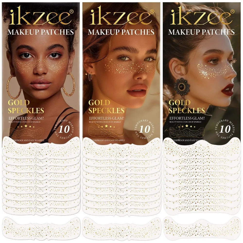 10 шт., металлические поддельные наклейки с веснушками, золотые, серебряные временные татуировки, горячее тиснение, патчи для макияжа лица, водонепроницаемые для женщин, вечерние