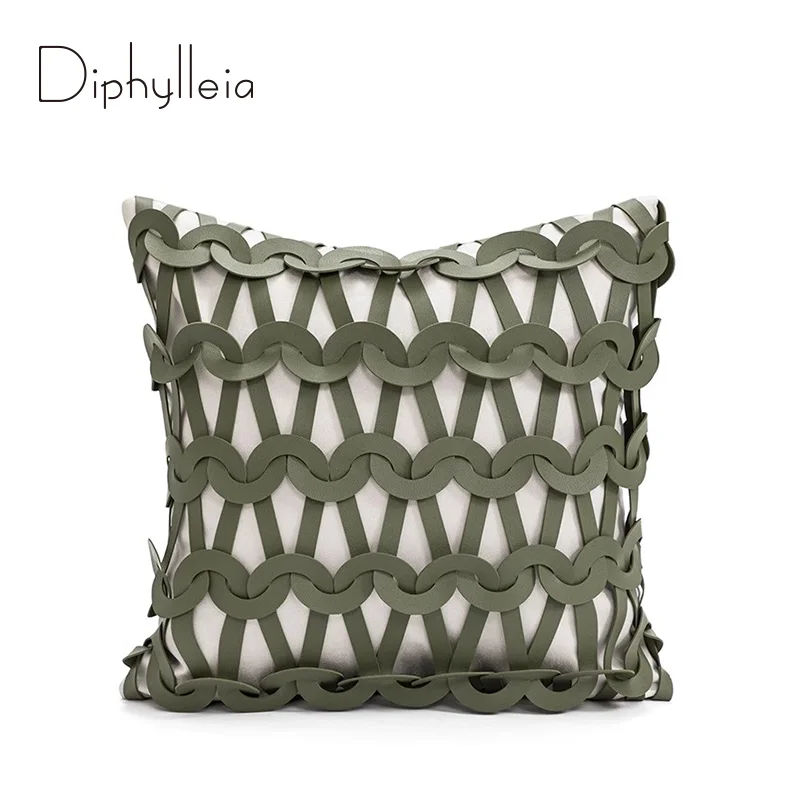 Diphylleia-funda de cojín de retales de cuero inspirada en estilo H, funda de almohada de lujo de diseño único hecha a mano, mejora tu decoración del hogar