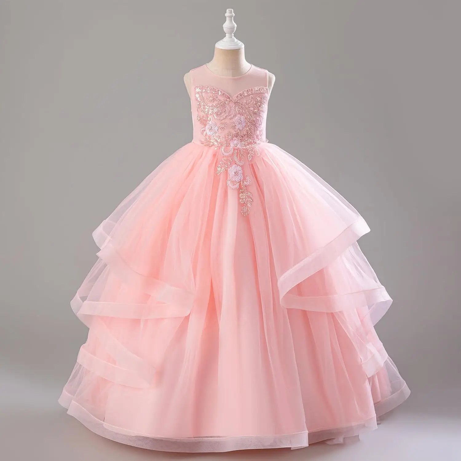 فستان فتاة الزهور المتلألئة من الدانتيل والشيفون فستان حفلة عيد ميلاد الأميرة للأطفال وحفلات التخرج ومهرجانات التجميل #2