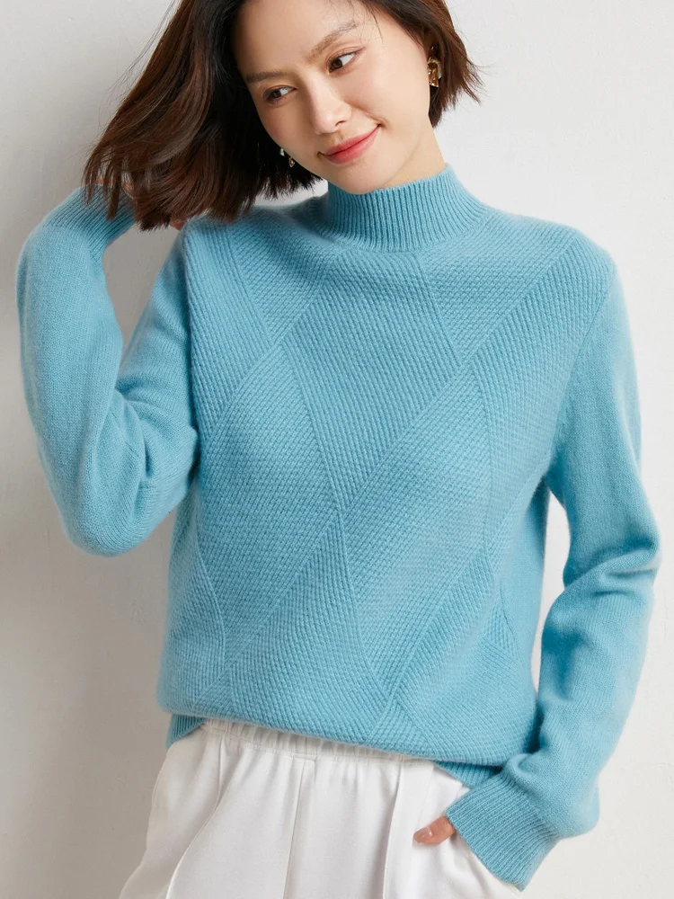 Autumn Winter Women Sweater Thick Basic Pullover 100% Merino Wool Mock Neck Long Sleeves Cashmere Knitwear Female Clothing Tops