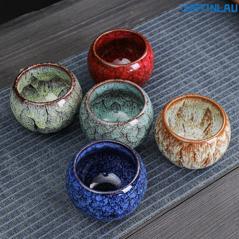 JUSTINLAU Keramik-Flaschen- und Teetassen-Set, niedlicher Frühstückstasse, griffloser offizieller Ofenbecher, Retro-Emaille-Kaffeetasse, Keramikbecher