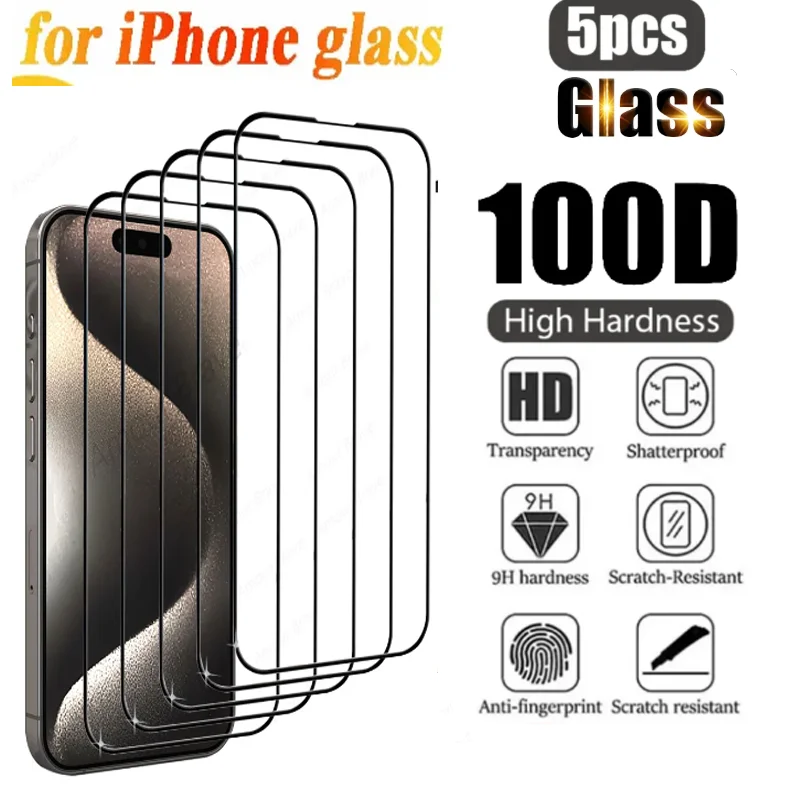 

5Pcs Tempered Glass for iPhone 15 14 13 12 11 Pro Max Screen Protector for iPhone 12Mini 13Mini 7 8 Plus SE X XS XR 14Pro Glass