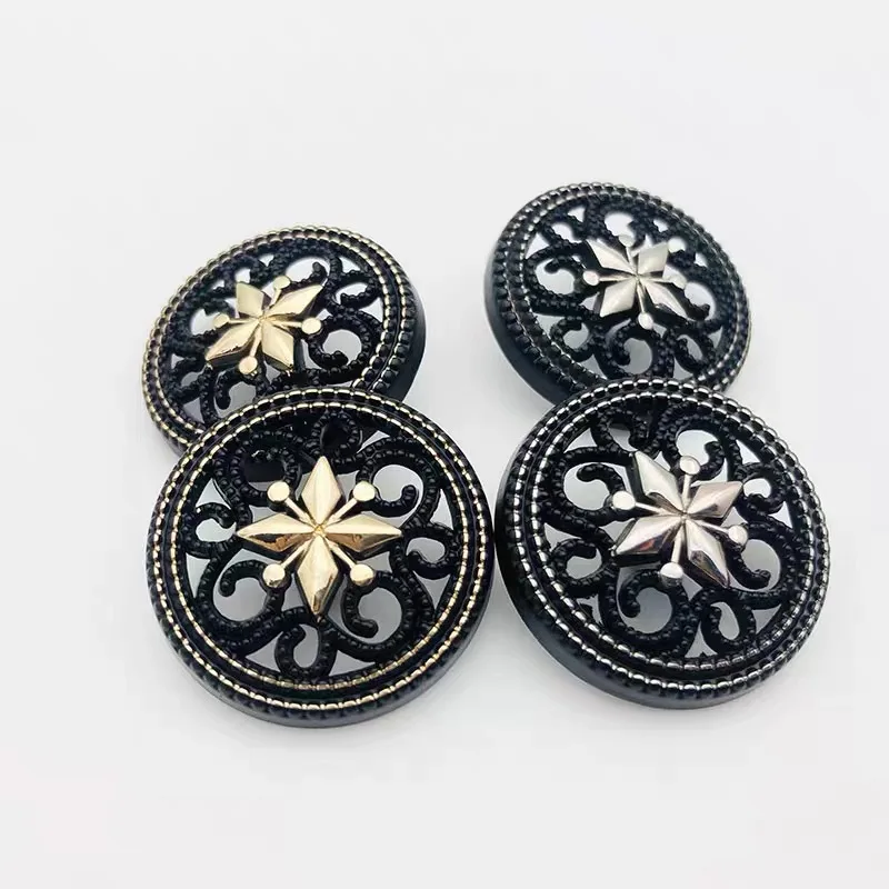 10pcs Fashion Metal Hollow Suit Buttons Round Black Coat Jacket Buttons Sewing Accessories Handmade DIY Shirt Buttons