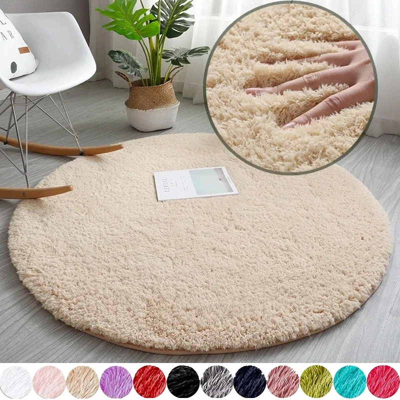 

1PC Fluffy Wool Rug Living Room Carpets Faux Fur Round Mat Kids Room Long Plush Rugs Home Bedroom Decor Shaggy Carpet