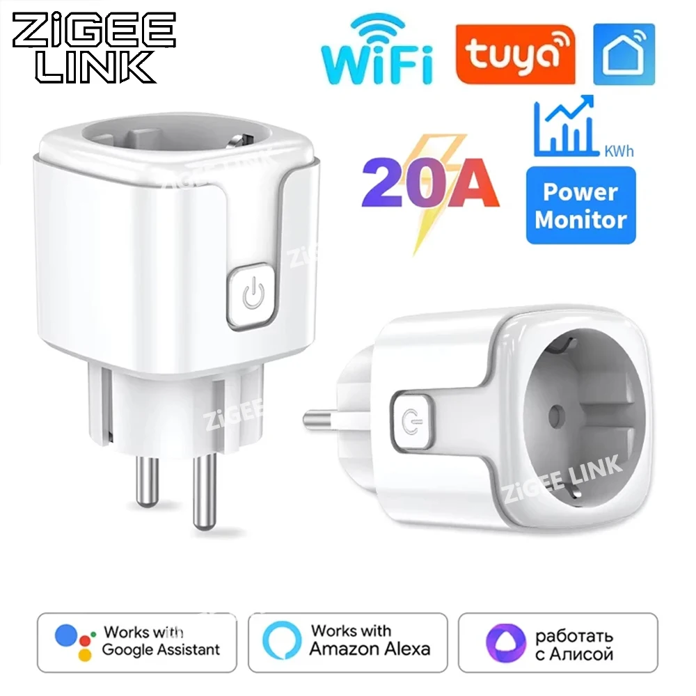 Tuya WiFi/Zigbee Smart Plug EU Socket 16A/20A Power Monitor Timer Remote Voice Control Works with Alexa Google Home Smart Life