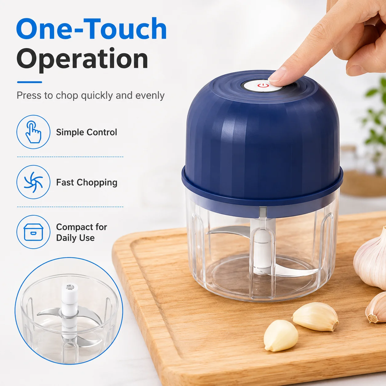 1PC Electric Garlic Chopper Rechargeable Mini Food Processor Portable Vegetable Cutter For Onion Chili Ginger Kitchen Cooking view 3