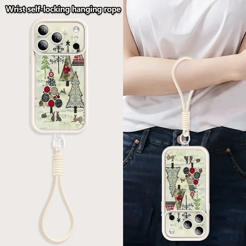 الشتاء شجرة عيد الميلاد طباعة الحبل قضية الهاتف آيفون 17 برو 16 14 15 برو ماكس 12 13 برو ماكس الهواء 16e 11 بولي TPU شريط للرسغ غطاء #4