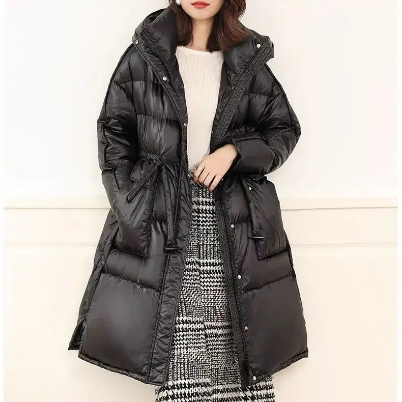 

European Winter New Women's Down Jacket Loose Commuter Hooded Windproof White Duck Down Jacket