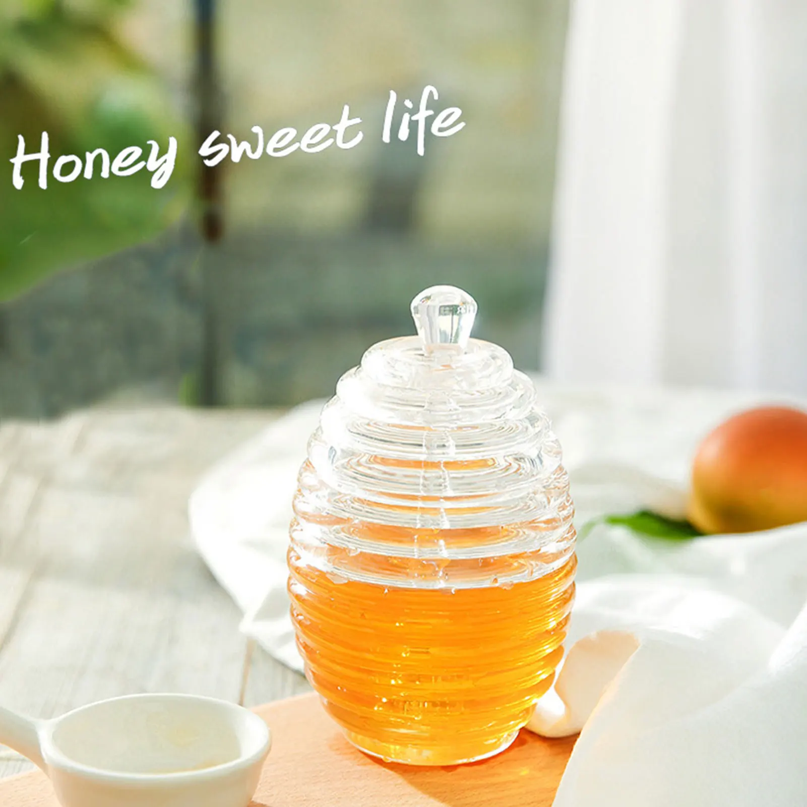 Glass Honey Dispenser 9oz 9oz Beehive Honey Pot With Lid Syrup Container Heat-Resistant Beehive Honey Holder Dispenser For Home