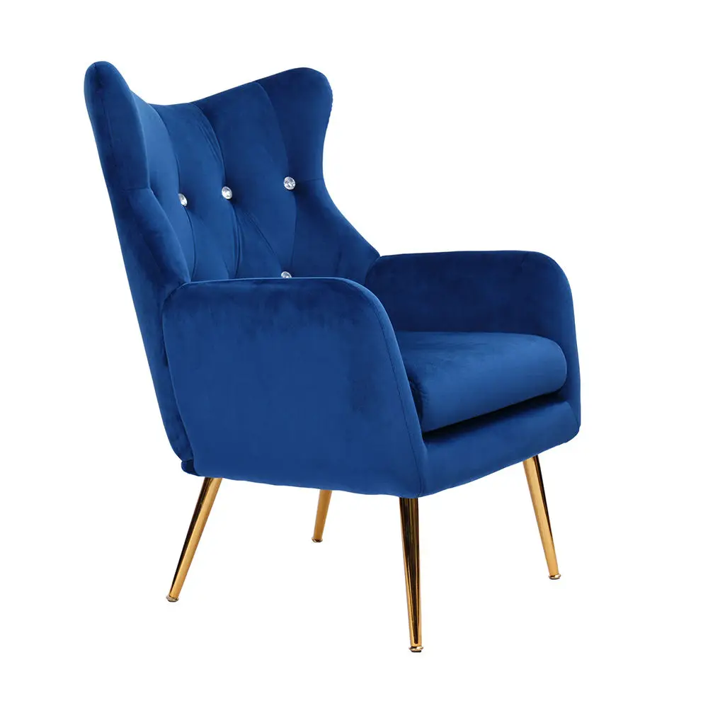 Nave Blue Velvet Wing Back Accent Chairs Upholstered Furniture Modern Luxury Recliner Relax Modern Gold Leg Leisure Armchair