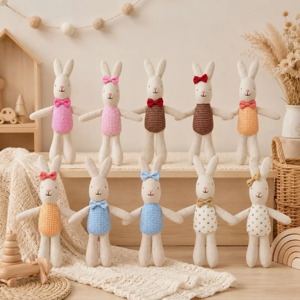 Nordic Style Handmade Craft Linen Bunny Doll Soft Plush Fabric Rabbit Doll Rabbit Toy Montessori Play