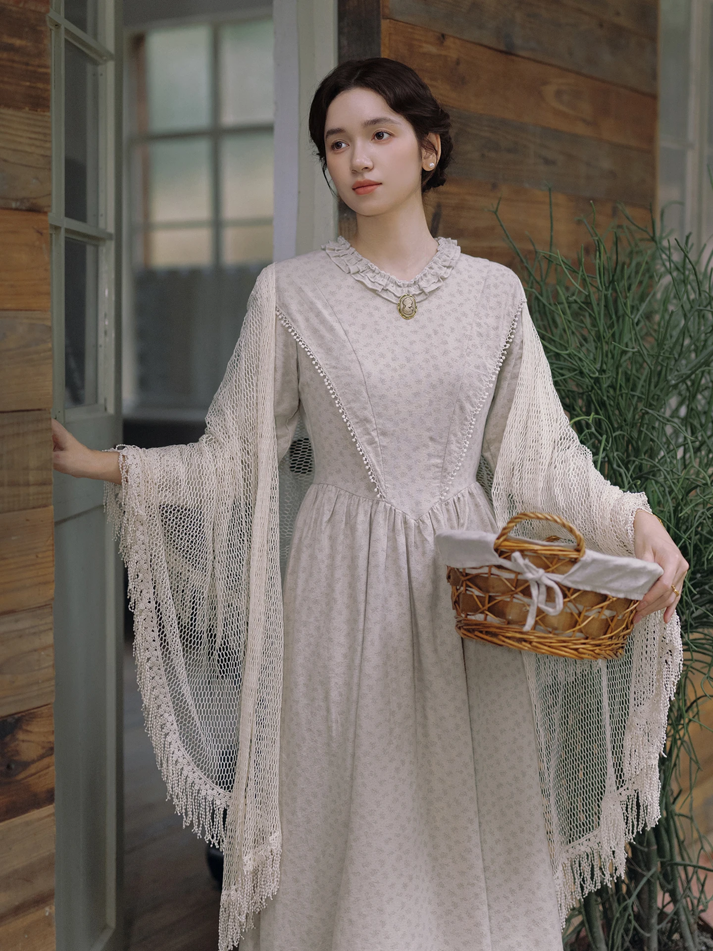 Tiyihailey primavera outono 100% algodão feminino vestido impresso manga cheia longo maxi senhoras roupas S-XL vintage cintura alta 2026 cinza