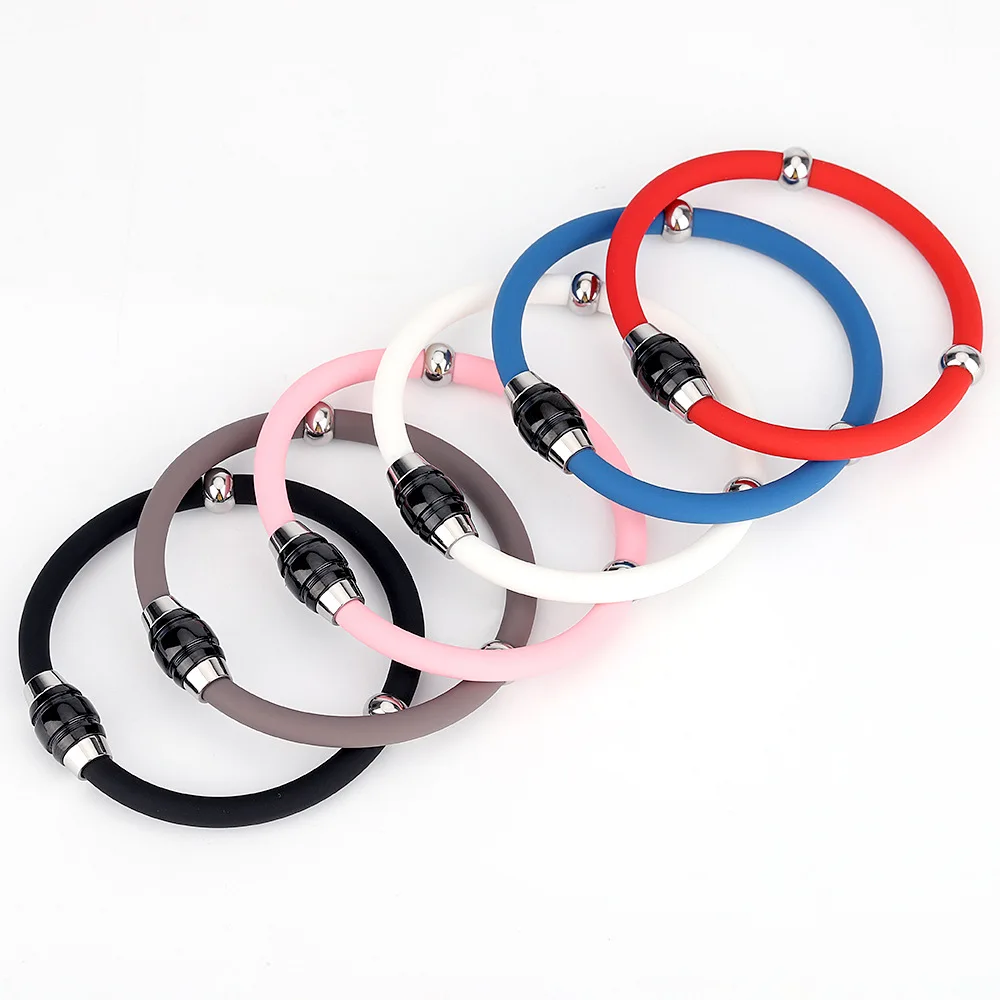 Hot Sale Stainless Steel Anti-static Wireless Magnet Negative Ion Energy Sport Silicone Bracelets for Men Women