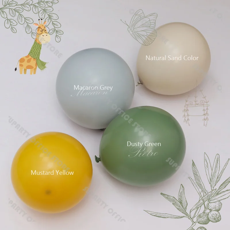 5/10/12inch Balloons Set Dusty Green Mustard Yellow Macaron Grey Sand White Latex Balloon for Baby Shower Birthday Wedding Decor