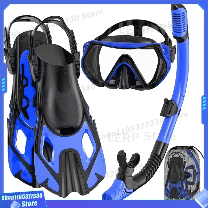 180 Panoramic View Snorkel Mask Set Anti Fog Leak Proof Full Face Diving Mask With Fins And Snorkel Tube 3 In 1 Swimming Gear