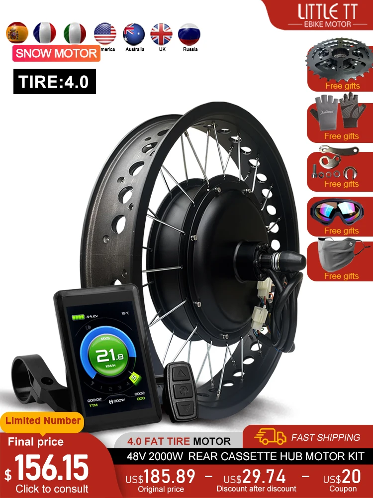 AliExpress LITTLE TT 48V2000W Electric Fat Bike Motor Kit 4.0Tyre Rear Dropout 190mm Brushless Non-gear Hub Motor Wheel for Snow Ebike Conversion Kit