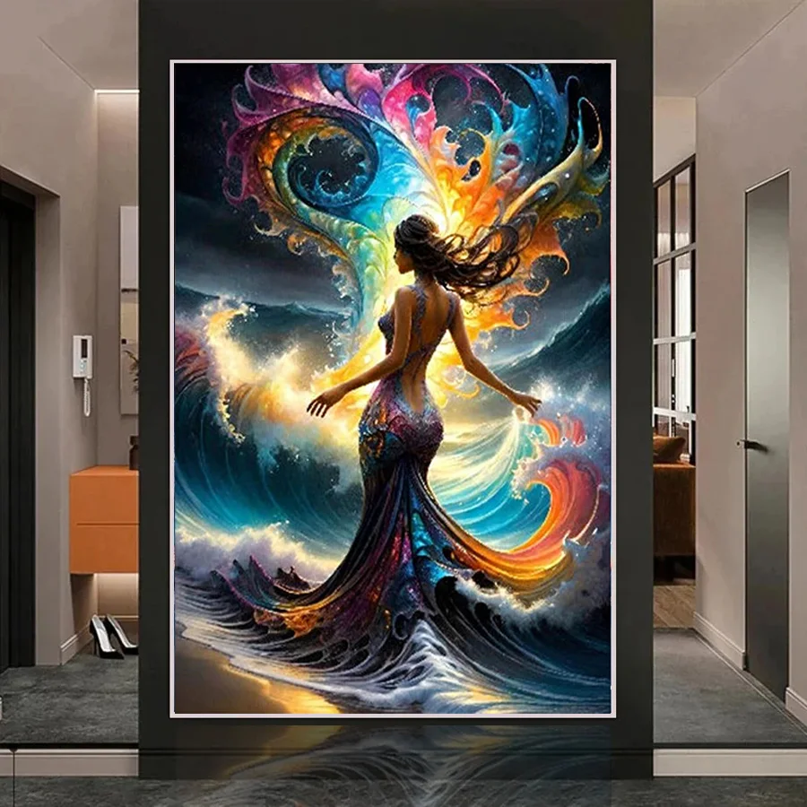 Full diamond embroidery abstract color sea wave mermaid landscape 5D diamond painting cross stitch mosaic beauty girl home decor