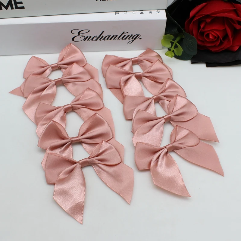 20/50PCS 65*65mm Satin Ribbon Bows Craft Bows Pink White Small Flower Gift Tie Wedding Decoration Bow Bowknot DIY Birth Party