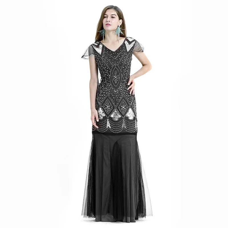 Paillettes ricamate a mano Stage Dr S4XL Nuovo abito da sera Sle 920s Vita alta Deep V Ne No Sve Cerimonia per adulti Dr