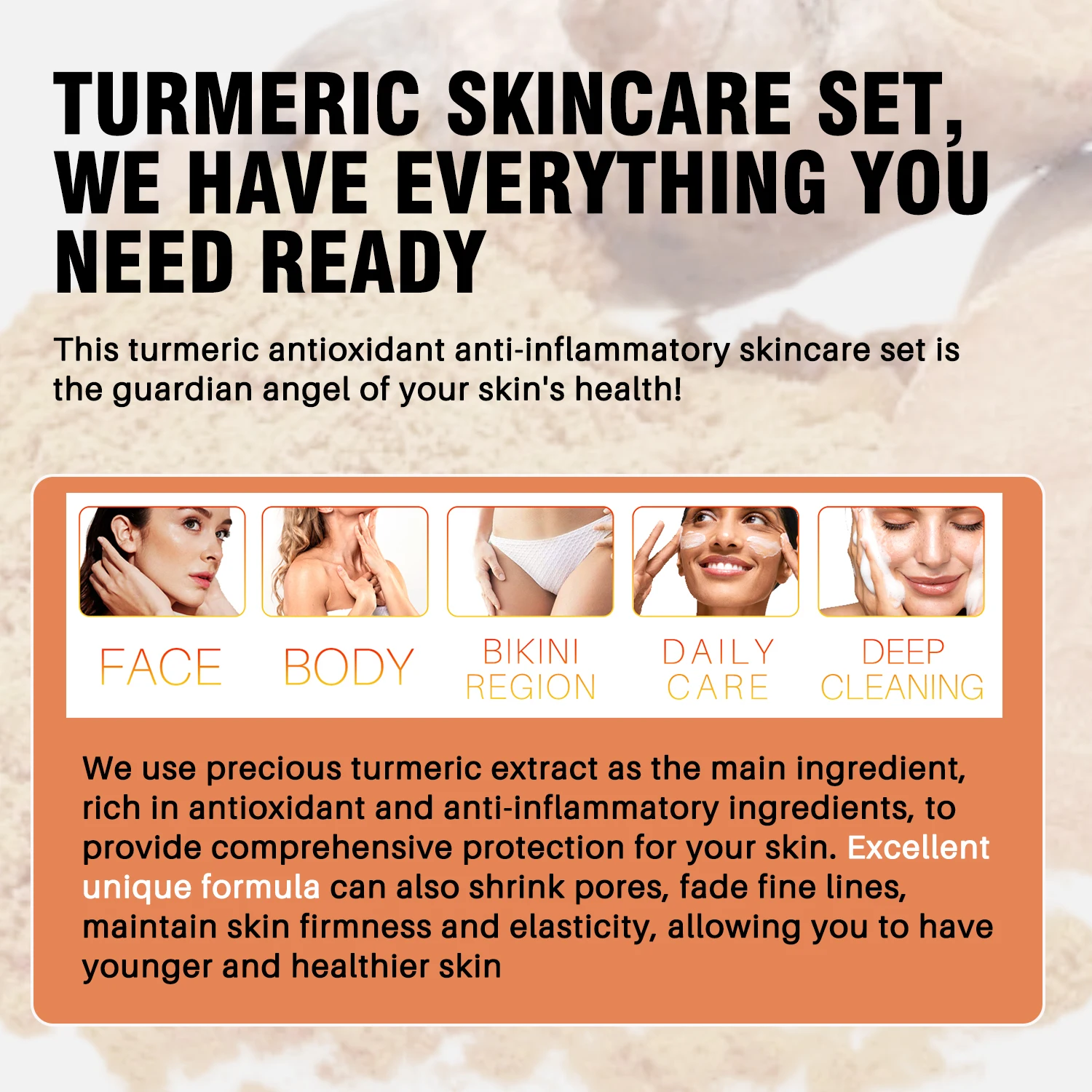 Professional Turmeric 10 Sets Whitening Moisturizing Brightening Serum Cream Remove Acne Lighten Dark Spots Anti Aging Cleansing