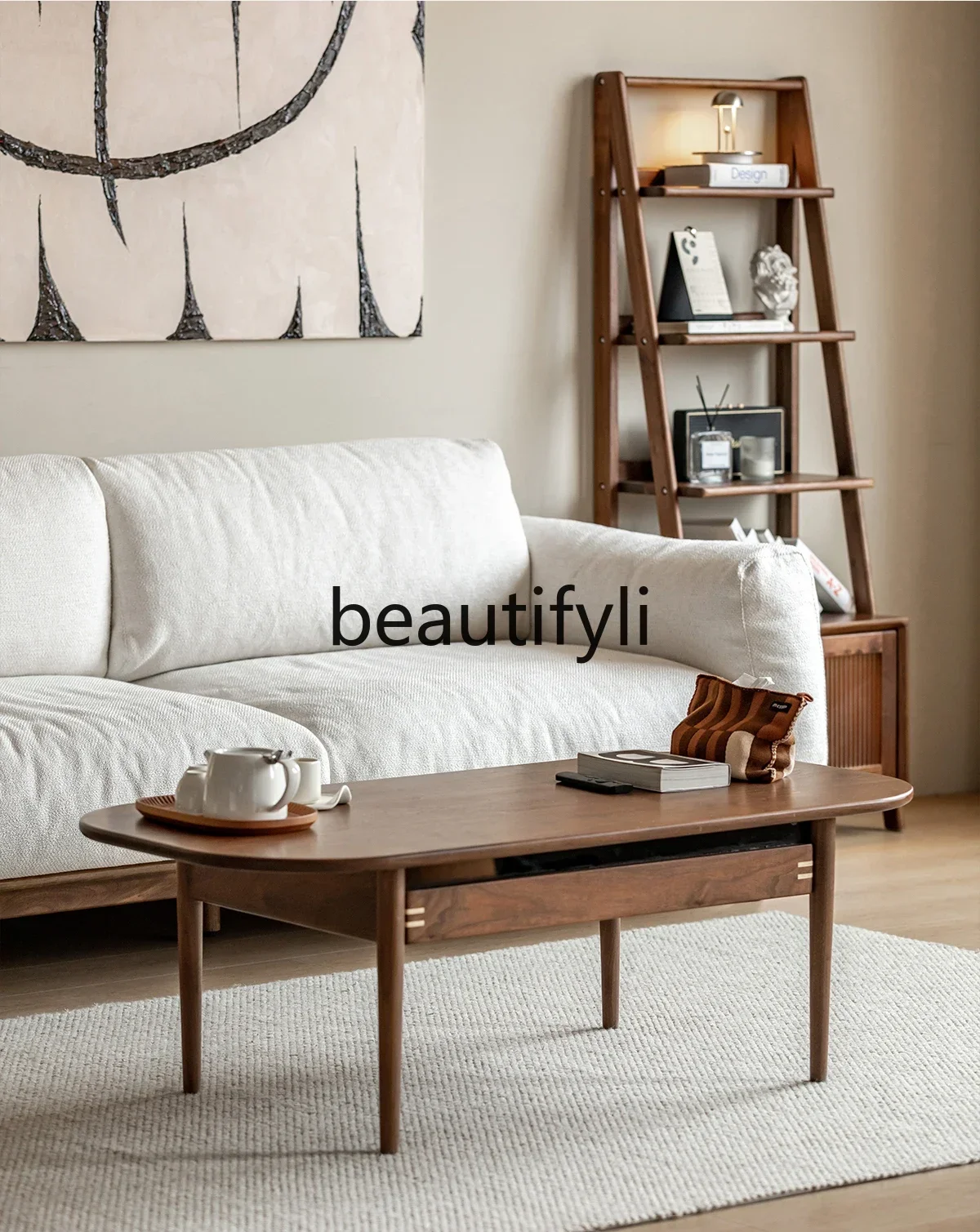 

Solid wood coffee table Nordic small household low table Black walnut Japanese simple tea table5556