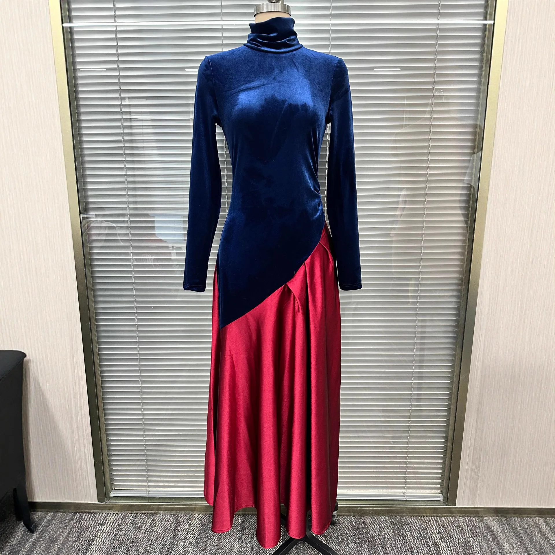 

SuperAen Autumn and Winter Patchwork Contrast Color Long Dress Luxury Oversize Elegant Design A-line Party Dresses