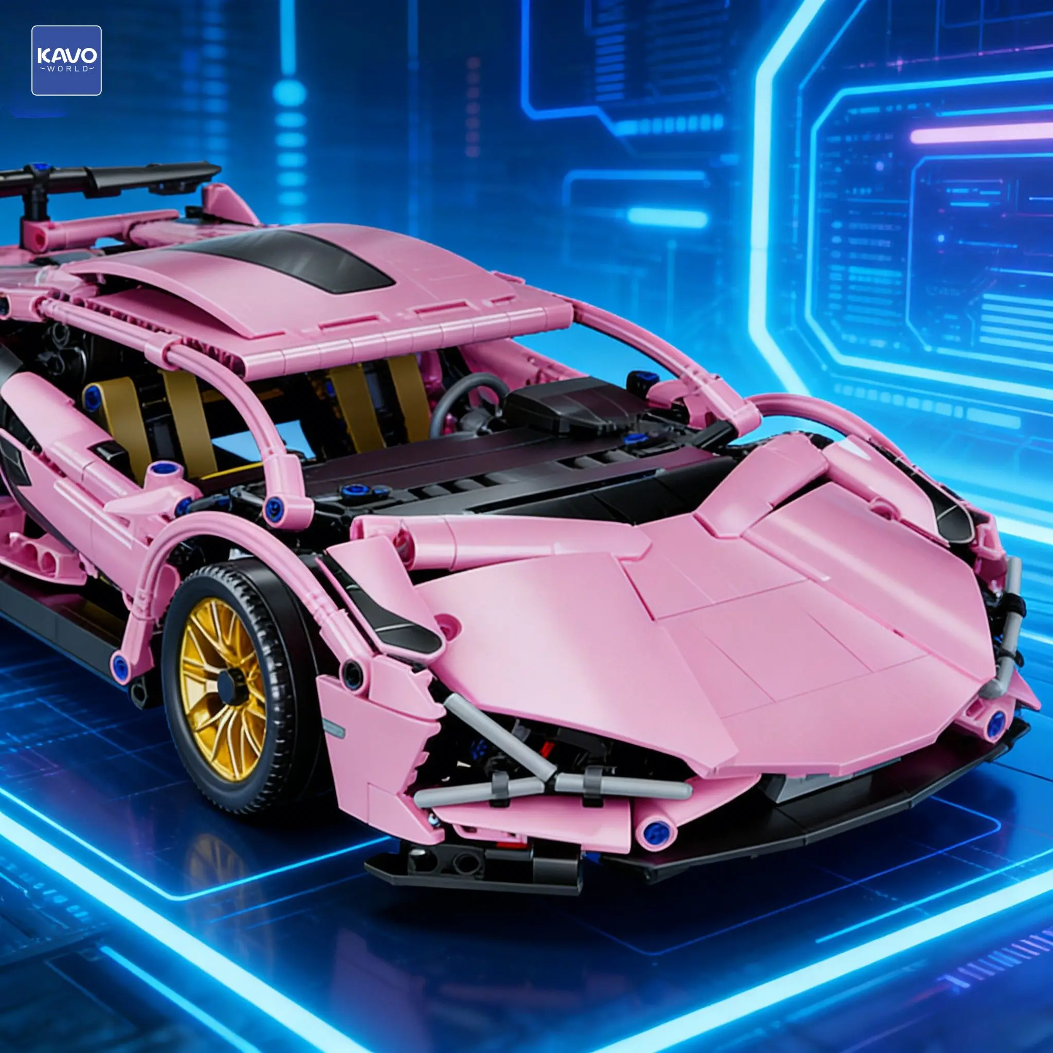 

Конструктор KAVOWORLD 1314 деталей: Розовый спортивный автомобиль Technic с открывающимися дверями, реалистичный дизайн, развивающая STEM-игрушка, идеальный подарок