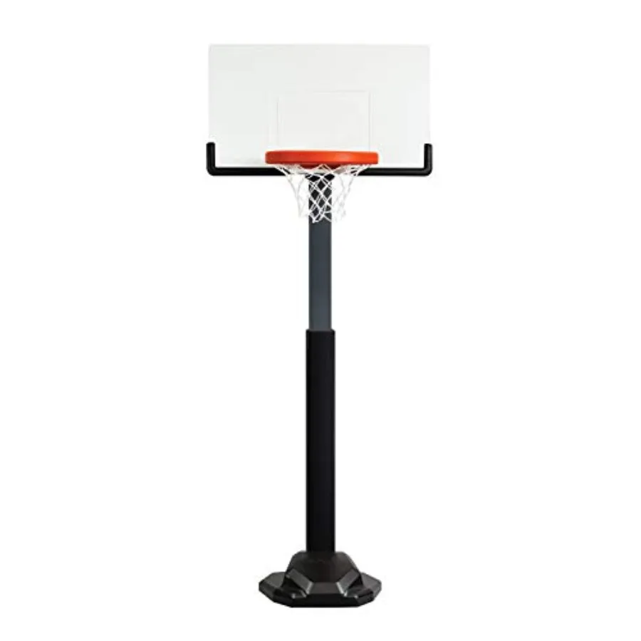 Pro Large Adjustable Post Basketball Set for outdoor use, steel frame, black finish, easy height adjustment from 7.5 to 10 feet