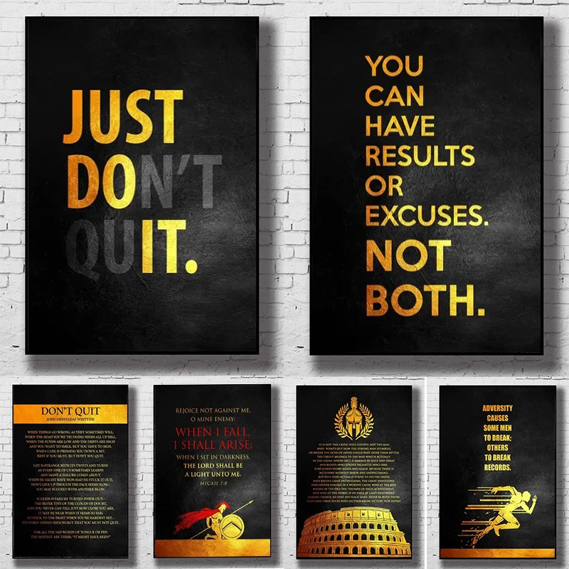 

Inspirational Art Canvas Painting Black Golden Letters Motivational Quote Art Posters Prints Wall Art Picture Office Room Decor