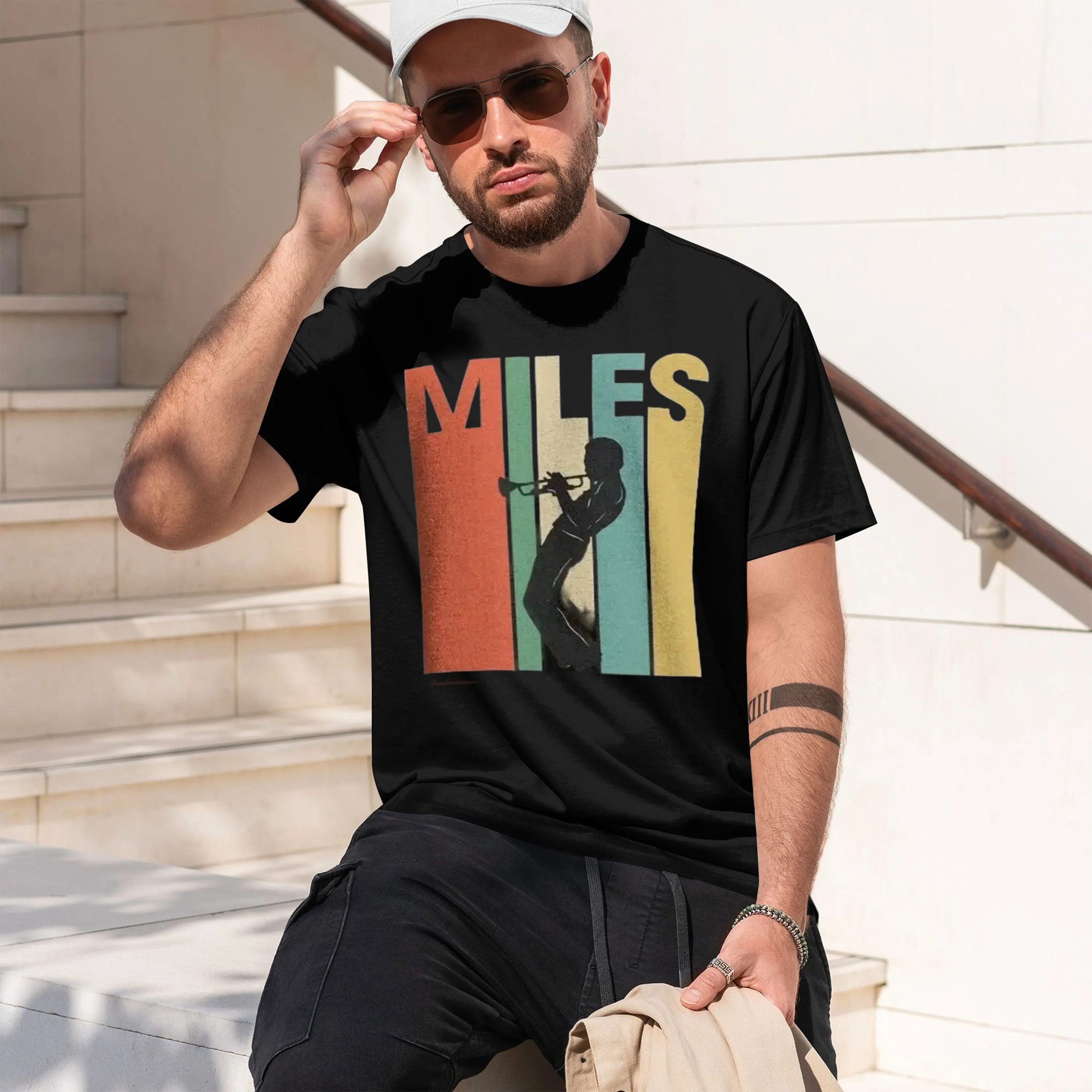 Retro Jazz Men's T-Shirt Miles Davis Silhouette Design Summer Casual Wear Gift For Lovers 2026 New Model Short-sleeve crewneck T